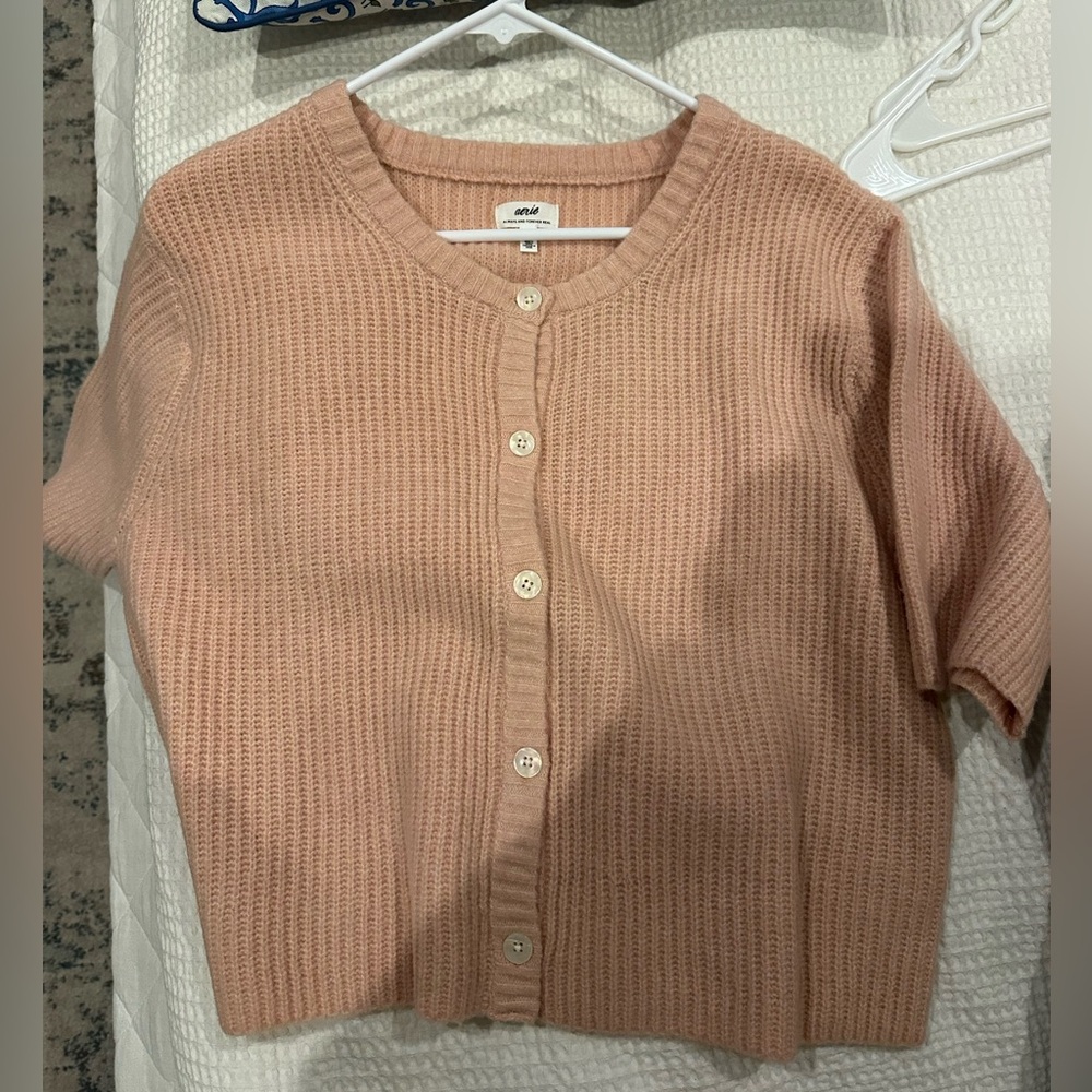 Aerie Pink Short Sleeve Cardigan